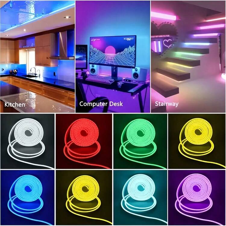1PC 1M/2M/3M/4M/5M 無線供電 RGB 霓虹燈條 - 變色、亮度可調、附遙控器，適用於臥室、電視、露營車裝飾 (遙控器不含電池) - 霓虹燈 - 查看 8