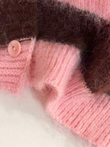 Soft Striped Sweater, Round Neck Fuzzy Knit Cardigan, Loose Versatile Youthful Long Sleeve Jacket, Autumn - Multicolor - View 8