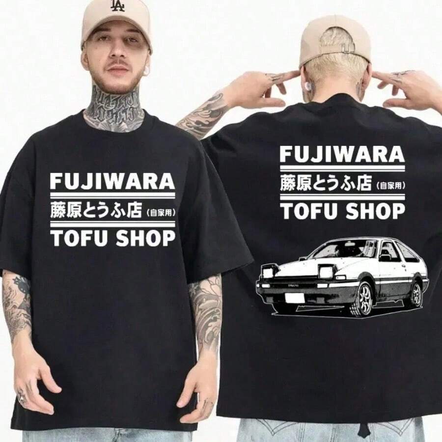 Nueva Camiseta de Anime Estilo Drift AE86 Initials D de Doble Cara, Cuello Redondo, Manga Corta, Verano, Unisex, R34 Skyline GTR JDM, Camisetas Manga Top CPLI - Negro - Ver 1