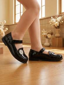 1 Paar modische flache Schuhe, leichte bequeme weiche Sohle, britischer Stil, Schulstil, Mädchen Loafer, Studentenschuhe, schöne Dekoration, passende Mädchenschuhe, geeignet für Hochzeiten, Partys, Aufführungen, Festivals, Ganzjahres-Outfits, Schul-Outfits, tägliche Outdoor-Outfits - Schwarz - Übersicht 7