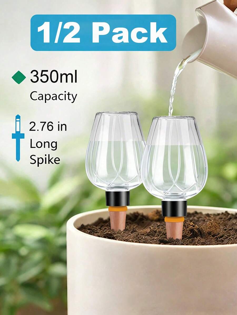 1/2入 11.8oz 自動緩釋控制植物澆水系統 居家園藝植栽工具 適用室內外 多肉植物與鮮花 無需用電 自動滴灌裝飾設備