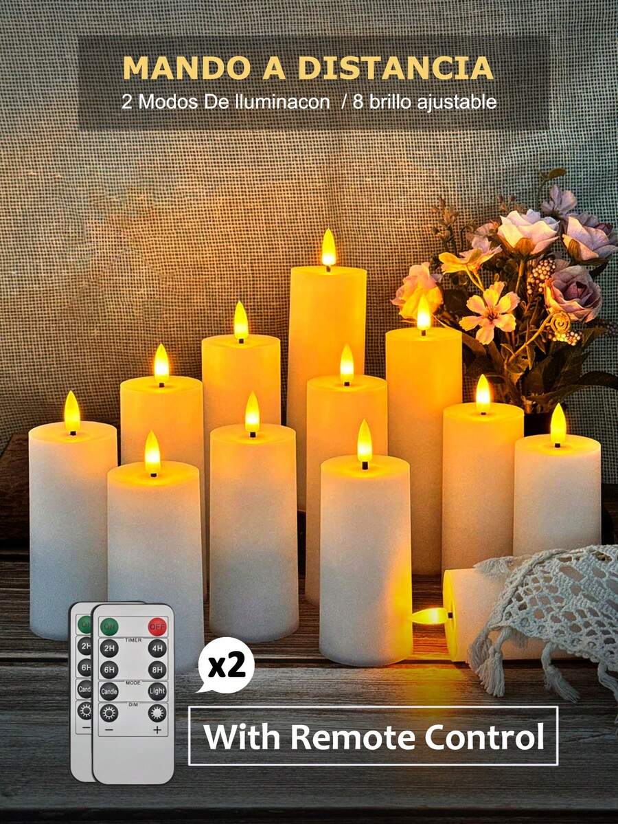 4/12 pièces Bougies sans flamme avec télécommande/minuterie, bougies électroniques à LED, bougies sans flamme vacillantes d'extérieur, alimentées par batterie, décoration de maison, décoration de table, décoration de fête, bougies de vœux, convient pour Noël, Saint-Valentin, Halloween, maison, mariage, cadeau, décoration d'anniversaire, fête