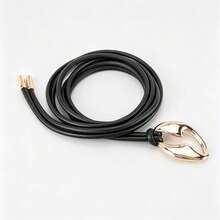 1 Elegant Dress Belt, Thin PU Belt With Gold Buckle - A - View 2