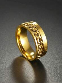 1pc Fashion Stainless Steel Roman Numeral Chain Rotating Ring For Men - Roman Numerals - View 6