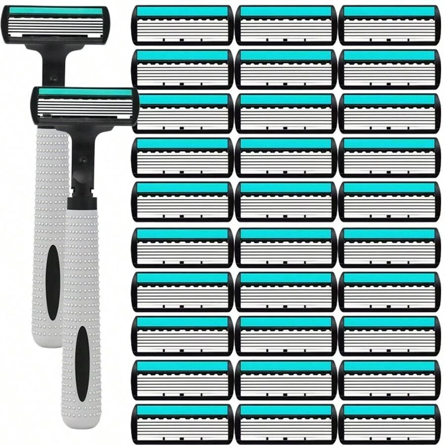 Maquinilla de afeitar manual de 6 capas con cuchillas reemplazables, interruptor de botón, lavable, afeitadora portátil de viaje, regalo ideal para hombres - Multicolor - Ver 1