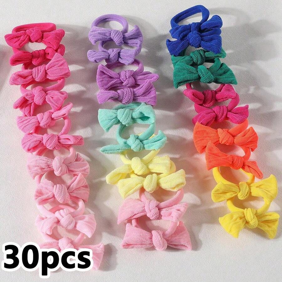 30 Pcs Girls Cute Bow Hair Ties, Colorful Elastic Bowknot Ponytail Holder Hair Accessories Set For Holiday Parties And Daily Use - Multicolor - View 1