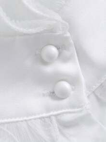 DA FEN QI MI MA 1 Pc Elegant White Ruffled High Neck Detachable Fake Collar, With Pearl Buttons, Versatile Decorative Neckline Accessory For Shirts And Sweaters - White - View 8