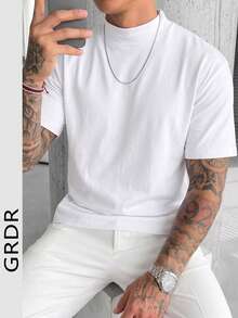Men's Fashionable Half-Turtleneck Short Sleeve T-Shirt, Suitable For Summer - White - View 8