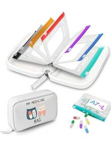 A8 Waterproof Pill Box Set, 2 Times A Day Large Capacity 7-Day Pill Organizer, With 7 Color-Coded Storage Bags, Reusable Travel Pill Box - Multicolor - View 1