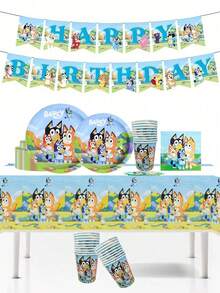 50/66件組 Bluey 主題一次性餐具套裝，無塗層餐具，含盤子、杯子、紙巾，適用於生日派對、婚禮宴會、畢業典禮、節慶、戶外露營、家庭聚會、燒烤佈置與裝飾，適合兒童 - 彩色 - 查看 1