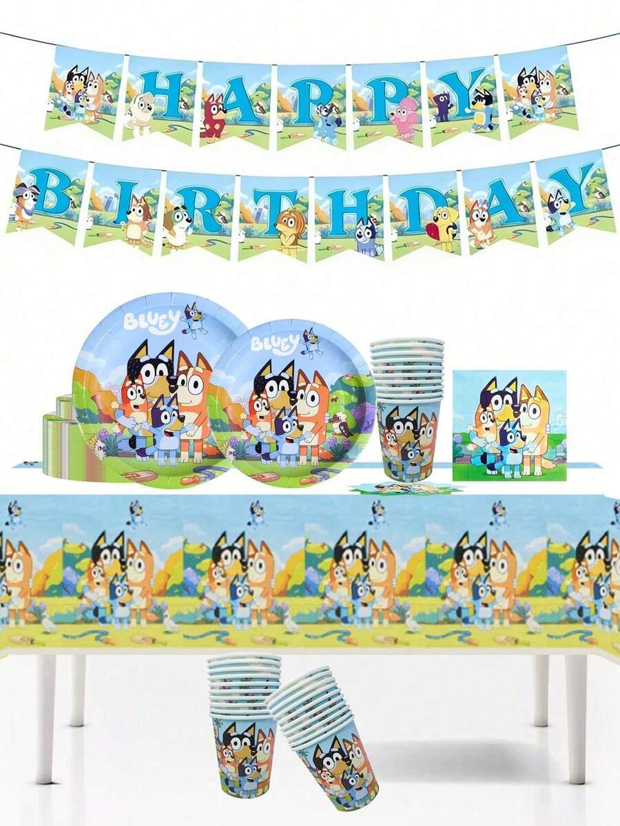 50/66件組 Bluey 主題一次性餐具套裝,無塗層餐具,含盤子、杯子、紙巾,適用於生日派對、婚禮宴會、畢業典禮、節慶、戶外露營、家庭聚會、燒烤佈置與裝飾,適合兒童 - 彩色 - 查看 1
