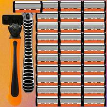 Classic 6-Layer Manual Razor Set, 1/2 Handle With 6/12/18/24/30 Blades , Manual Shave Razors For Daily Face Care 6-Layer Stainless Steel Razor Blades For Men - Replaceable For Smooth Shaves - Multicolor - View 14