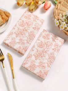 20pcs Disposable Paper Napkins Are The Perfect Choice For Western-Style Party-Printed Tableware. Their Simple Lace Patterns Suit Birthdays, And Other Occasions. Ideal For Indoor And Outdoor Dining, Festive Home Tableware, - A - View 1