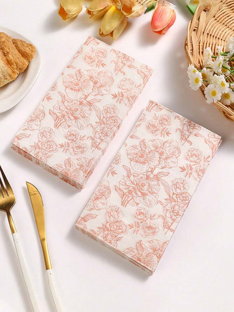 20pcs Disposable Paper Napkins Are The Perfect Choice For Western-Style Party-Printed Tableware. Their Simple Lace Patterns Suit Birthdays, And Other Occasions. Ideal For Indoor And Outdoor Dining, Festive Home Tableware, - A - View 1