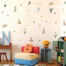 - Calcomanas de pared para guardera, diseo de acuarela, para verano, con diseo de conejitos y flores, reutilizables y extrables - Vistoso - Ver 3