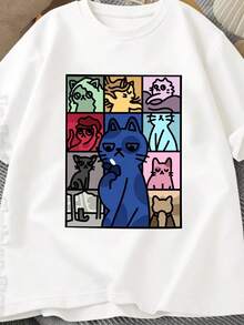 Wowo's Summer T-Shirt Cartoon Cat Pattern Top Taylor Swiftsssss Clothing Short SLEEs Ve Street Wear Wowo's HarAJsuku T-Shirtt - 白色 - 查看 1