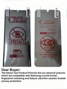 NNBILI 2片裝超薄磨砂霧面隱私陶瓷膜，適用於 Galaxy S21/S21+/S21Ultra/S22 5G/S22+5G/S22Ultra/S23Ultra S23/S23+/S24/S24Plus/S24 Ultra/S25/S25Plus/S25Ultra/S25Edge/S26/S26Plus/S26Ultra 系列，高級磨砂表面，隱私螢幕保護貼，非玻璃材質 - 黑色 - 查看 9