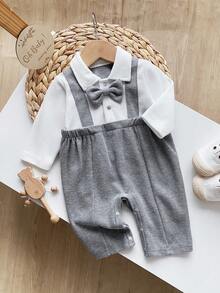 Baby Boy Spring/Autumn Color Block 2 In 1 Full Moon Celebration Romper, Photography Outfit - Multicolor - View 1