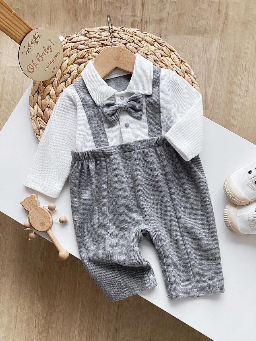 Baby Boy Spring/Autumn Color Block 2 In 1 Full Moon Celebration Romper, Photography Outfit - Multicolor - View 1