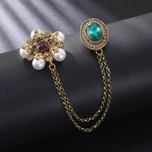 1pc-Vintage Elegant Double Layer Chain Flower Zinc Alloy Brooch Suitable For Women Wedding Banquet Party Wear Dress Suit Accessory - Ancient Gold - View 2