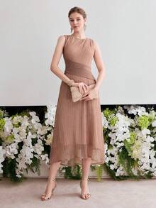 PREMIUM VESTIDO SIN MANGAS CON CORTE EN BIES TEXTURIZADO - Rosa vieja - Ver 1