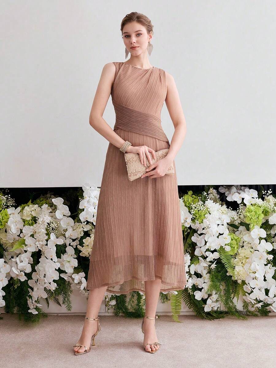 PREMIUM VESTIDO SIN MANGAS CON CORTE EN BIES TEXTURIZADO - Rosa vieja - Ver 1