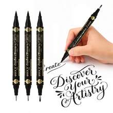 3pcs/Set Dual-Tip Calligraphy Pens, 4 Different Tip Sizes (Extra Fine/Fine/Medium/Bold), Black Ink Marker Pens, Suitable For Calligraphy, Hand Lettering, Drawing, Bullet Journaling, Signing And Artistic Writing - Dual-tip - View 8