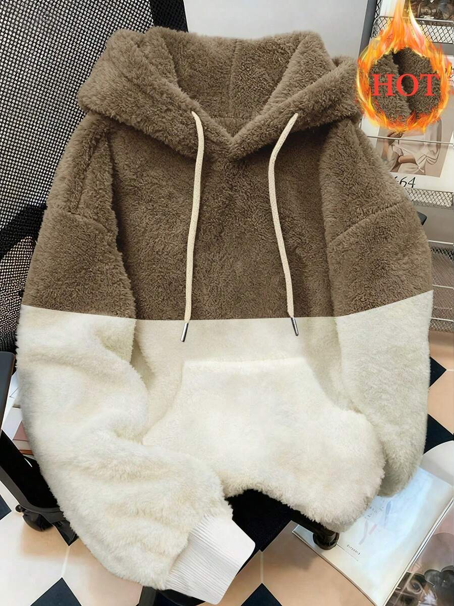 Sudadera con capucha de lana sintética de cordero para mujer de talla grande de , cálida y a la moda para otoño e invierno,. - Multicolor - Ver 1