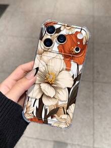 Orange And White Floral Card Slot Shockproof Phone Case Compatible With Apple 17 Pro Max 13 Pro 17/16/14 Pro Max New Style 13 Bestie 15 Phone Protective Case 12/12 Pro Niche 11 Fresh 15 Pro Max Card Holder Style 16 - Multicolor - View 4
