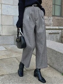 Pantalones de traje con bolsillos en ángulo, atuendo de negocios - Gris - Ver 1