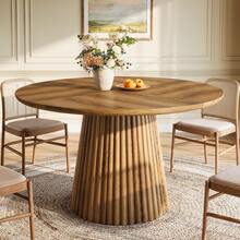 LITTLE TREE 47" Round Dining Table For 4-6 People, Farmhouse Wood Kitchen Table With Metal Base For Dining Room, Kitchen, Living Room - Brown - View 12