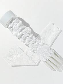 1對女款鏤空蕾絲花卉長袖袖口，婚紗裝飾用 - 白色-125 - 查看 3