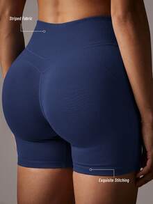 Soyun New Striped Design Women's Yoga Shorts, Butt Lift & Tummy Control, Peach Butt Shaping, Suitable For Fitness And Outdoor Sports Summer - Royal Blue - View 3