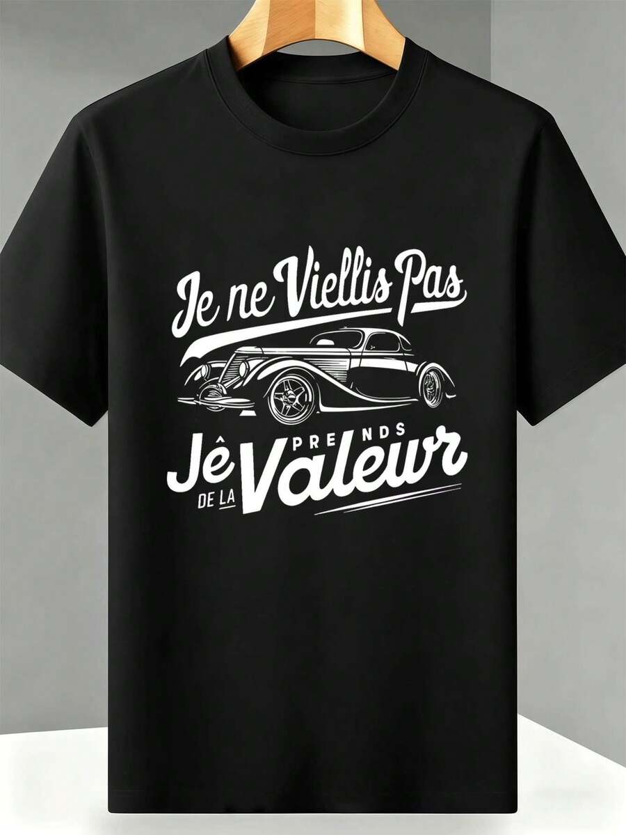Klassisches Herren-T-Shirt mit Auto-Grafik, Premium-Baumwolle, Street-Hip-Hop-Stil, bequem, strapazierfähig, einzigartiger Grafikdruck. - Schwarz - Übersicht 1