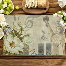 1 pièce/4pcs/6pcs, Décoration d'intérieur, Napperons en lin imprimés avec motif de collage artistique vintage, convenant pour la table à manger, décoration toutes saisons pour le printemps, l'été, l'automne, l'hiver, style moderne lavable, décoration de chambre, napperons, sous-verres, napperons de table de cuisine, décoration de fête intérieure et extérieure, décoration d'intérieur, cadeau idéal - Multicolore - Voir 8