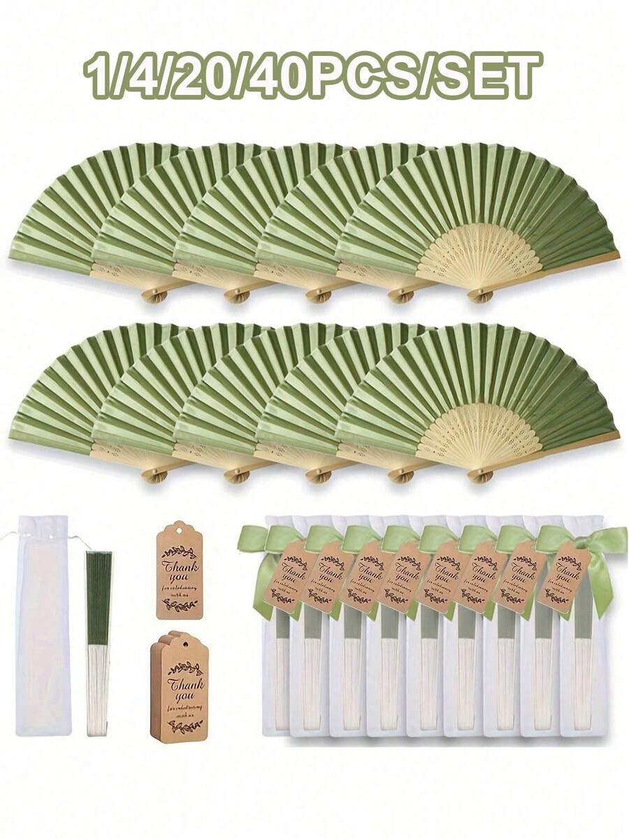 40/20/4/1件組 粉色木製折扇附禮品袋與感謝卡組,新娘竹製手持折扇,單身派對婚禮新娘禮物裝飾,伴娘竹製手持折扇,伴娘禮物與婚禮裝飾 - 彩色 - 查看 1