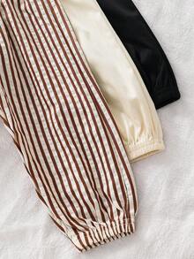 3pcs/Set Baby Boy Autumn Solid Black Apricot Brown Striped Long Pants Children Fashion Versatile Elastic Waist Harem Pants Vintage Simple Casual All-Match Spring Pants - Multicolor - View 4