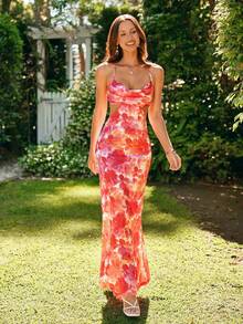 Summer Dress With Floral Print, Straps, Gathered Waist And Open Back With Crisscross Strap – Romantic And Sensual Look - 灰藍色 - 查看 8