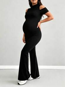 Mono de maternidad de unicolor con hombros descubiertos negro para verano - Negro - Ver 2