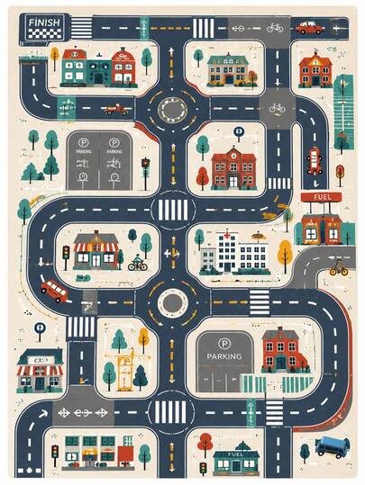 Juego de Suelo de Tráfico de la Ciudad de Material de Poliéster, Adecuado para Vacaciones en Hawái, Reunión Familiar, Fiesta de Picnic, Juego para Adultos, Juego Grupal, Juego para Niños, Juego para Niñas, Juego de Dados, Fiesta de Halloween, Juego de Interior, Decoración del Hogar