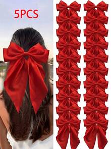 Pinza de pelo con lazo rojo grande - Un accesorio de pelo elegante y lindo adecuado para looks diarios, fiestas, regalos de Navidad y moda de otoño/invierno. - Rojo - Ver 11