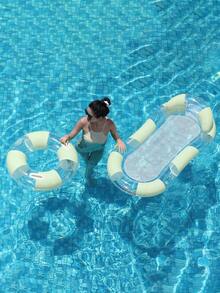 Cute Macaron Color Pool Float Set, Glitter Sequin Inflatable Swim Ring + Mesh Water Hammock Lounge Chair, Essential For Adult Summer Vacation - Multicolor - View 6