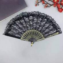 女士白色手持折叠扇，配银色樱花流苏，时尚舞扇，露营旅行必备 - 白色 - 查看 5