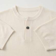 Men's Casual Solid Color Henley Neck Short Sleeve Knit T-Shirt, Summer - Beige - View 7