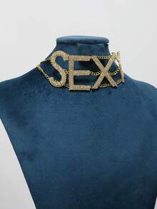 1pc Fashionable "NASTY" Letter Rhinestone Necklace, Sexy Women's Party Jewelry Accessory - Gold - View 3
