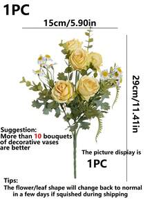 1pc Artificial Rose Flower, Suitable For Spring, Summer, Wedding, Home Decor, Kitchen Supplies, Restaurant, Room Decor, Bedroom Decor, Bathroom Supplies, Holiday And Birthday Party Supplies, Outdoor Garden Decor, Valentine's Day Gift - Yellow - View 3