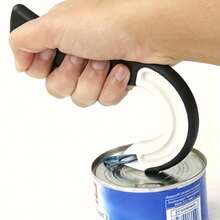 Easy-Grip Hook-Shaped Can Opener - Smooth Edges, Durable Plastic, Compact Design - Essential Kitchen Tool For Home And Parties Kitchen Accessories Kitchen Gadgets And Accessories - Black and White - View 2
