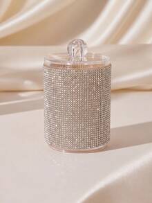 1 pieza Organizador de maquillaje transparente con strass 2 en 1, caja redonda de 2 capas con 2 compartimentos y tapa. Para tocador & baño, sostiene brochas, lápices labiales & herramientas de belleza, decoración del hogar. - Multicolor - Ver 14