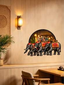1 pieza Decoración de pared de metal 2D plana con desfile de elefantes reales, decoración de pared con forma de elefante bohemio exótico, adecuada para sala de estar, entrada, dormitorio, decoración del hogar, patio, regalo de vacaciones, regalo de inauguración de casa, regalo de cumpleaños, regalo de Navidad - elefante aristocrático - Ver 2