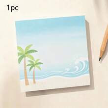 1/4入 夏日海洋熱帶海灘棕櫚樹便利貼，馬卡龍藍海洋主題便條本，適用於辦公文具、學生學習筆記與創意手帳製作 - 均碼 - 查看 9